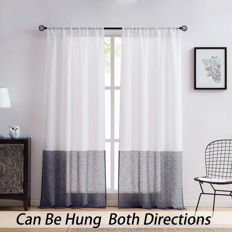 Central Park Black and White Stripe Sheer Color Block Window Curtain Panel Linen Drape Treatment for Bedroom Living Room Farmhouse 84 inches Long with Rod Pocket,2 Panel Rustic Living Panels - Image 2